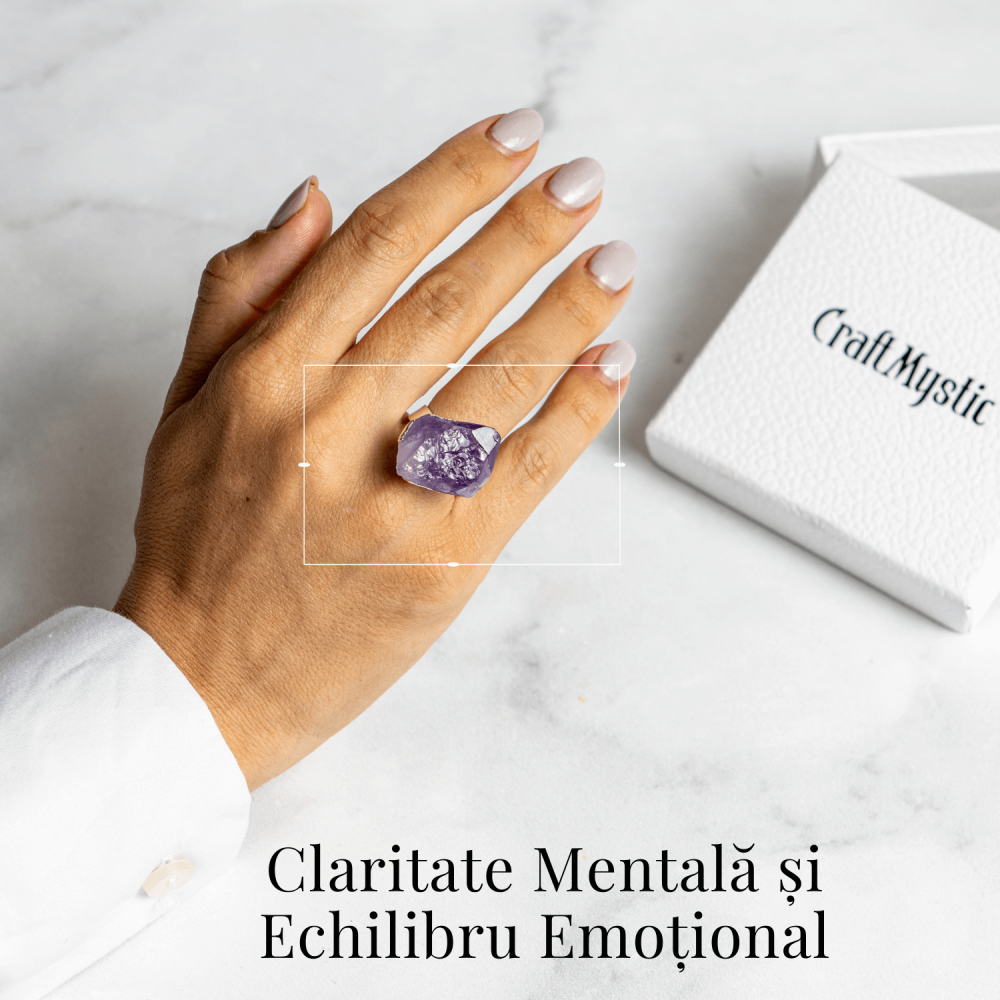 Inel argintiu ajustabil cu vart de Ametist natural, pentru calm si claritate [2]