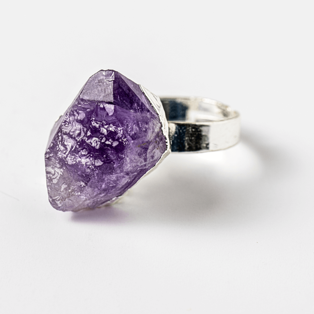 Inel argintiu ajustabil cu vart de Ametist natural, pentru calm si claritate [1]