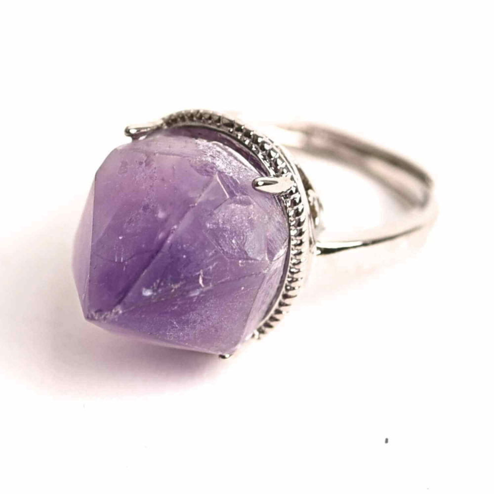 Inel ajustabil argintiu cu piatra naturala varf de ametist [1]