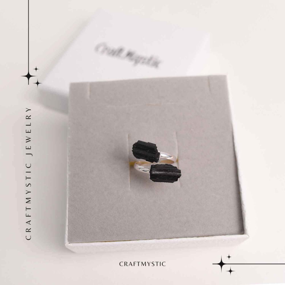 Inel Argintiu cu Dubla Turmalina Neagra - Protectie si Eleganta [5]