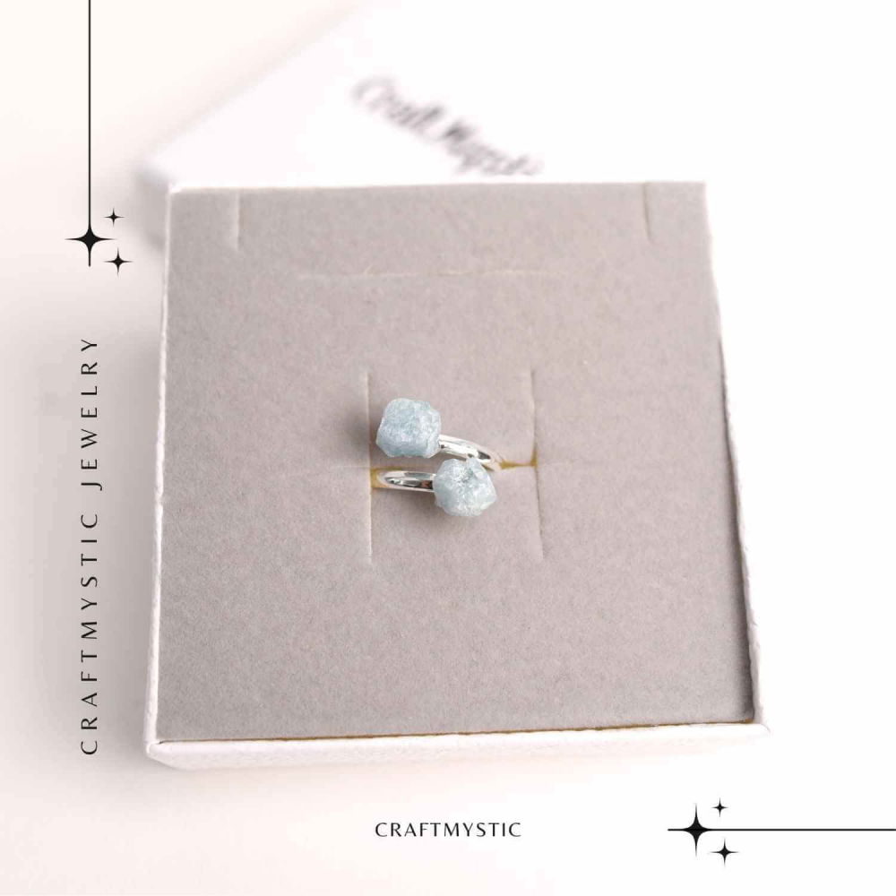 Inel Reglabil Argintiu cu Dublu Acvamarin, Calm Si Claritate [6]