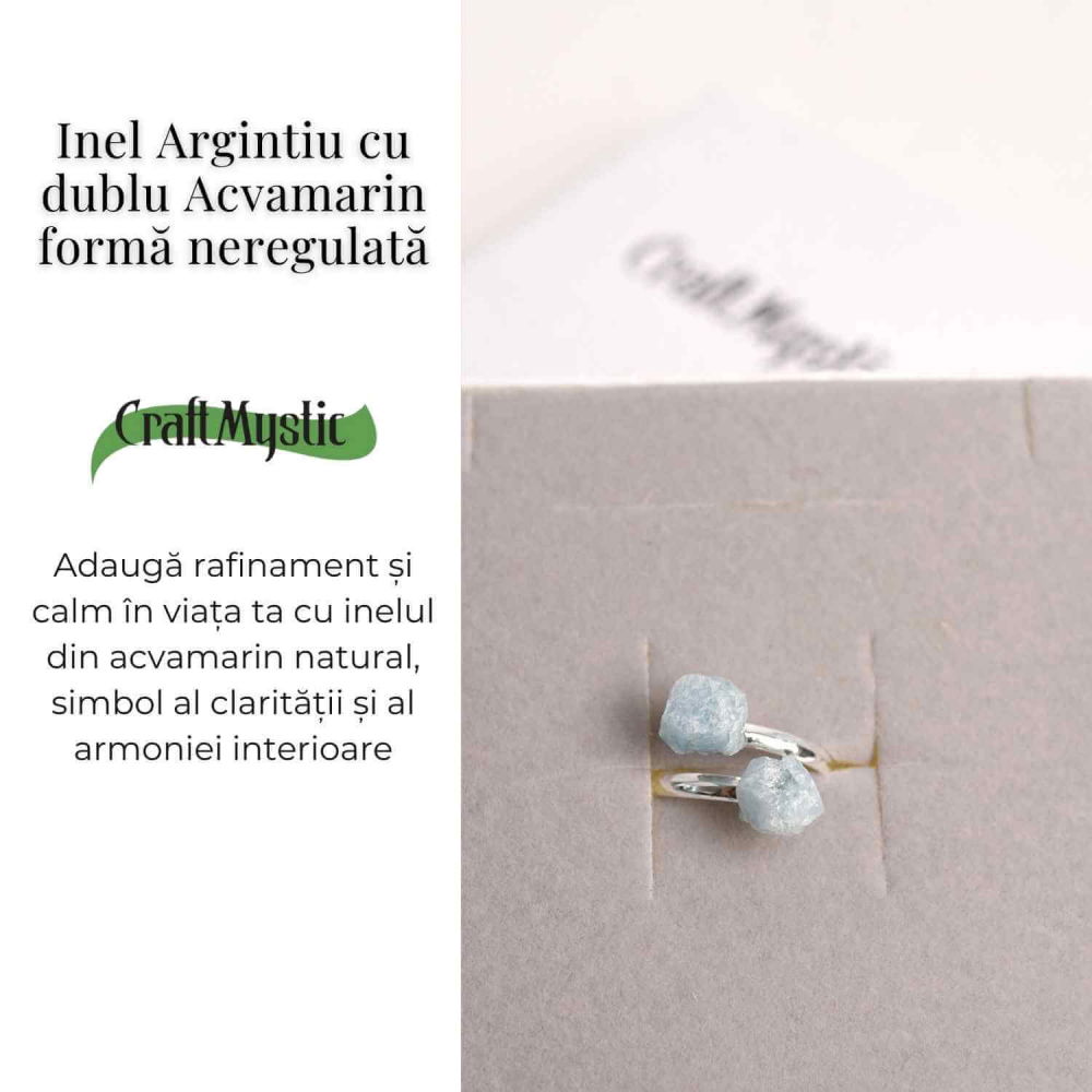 Inel Reglabil Argintiu cu Dublu Acvamarin, Calm Si Claritate [3]