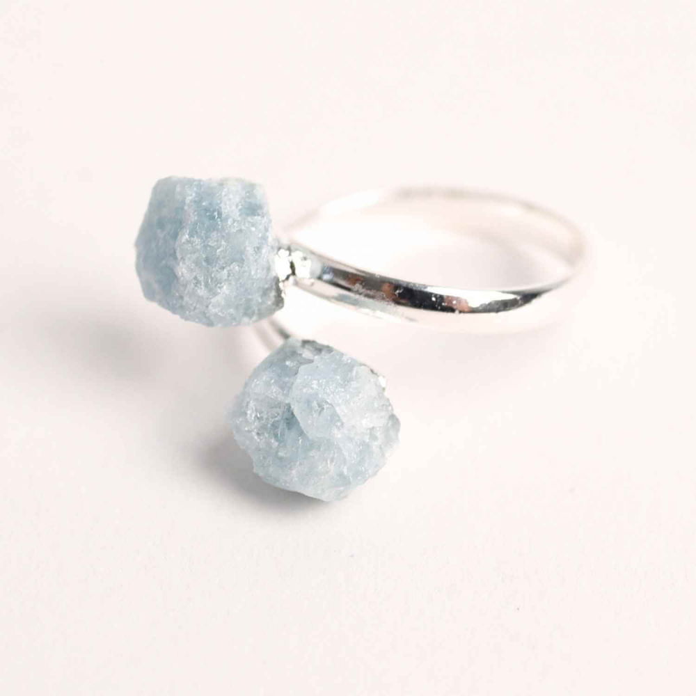 Inel Reglabil Argintiu cu Dublu Acvamarin, Calm Si Claritate [1]