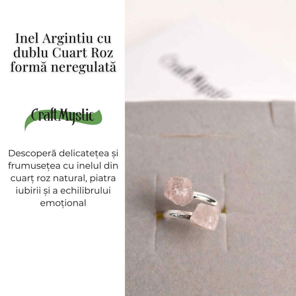 Inel Reglabil Argintiu cu Dublu Cuart Roz, Dragoste Si Armonie [3]