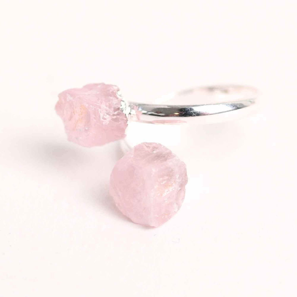 Inel Reglabil Argintiu cu Dublu Cuart Roz, Dragoste Si Armonie [1]