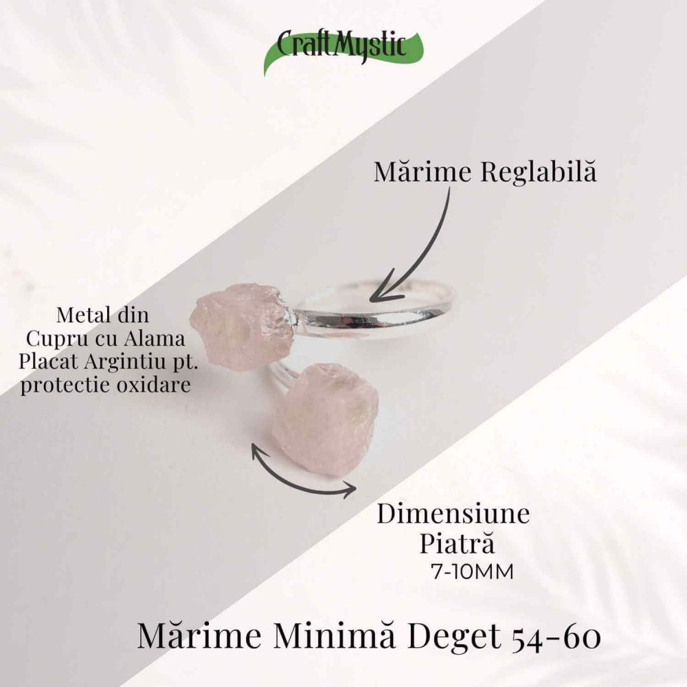 Inel Reglabil Argintiu cu Dublu Cuart Roz, Dragoste Si Armonie [4]