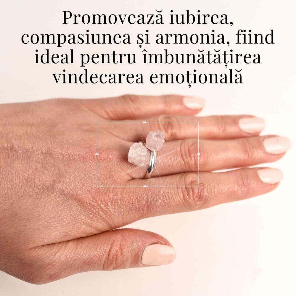 Inel Reglabil Argintiu cu Dublu Cuart Roz, Dragoste Si Armonie [2]