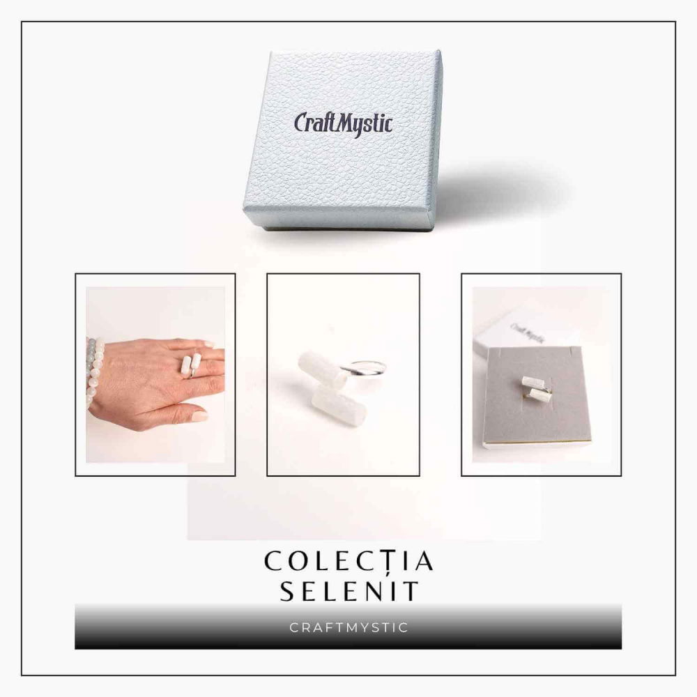 Inel Reglabil Argintiu cu Dublu Selenit, Claritate si Purificare [7]