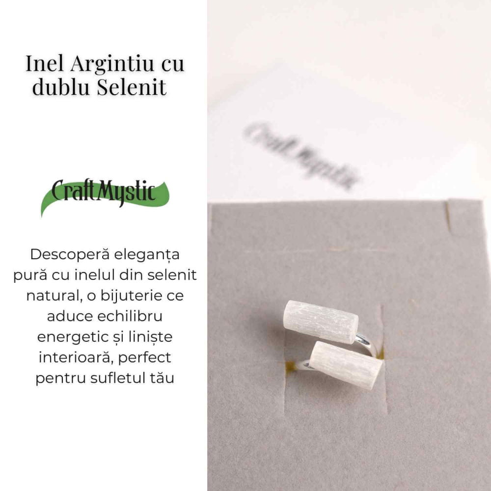 Inel Reglabil Argintiu cu Dublu Selenit, Claritate si Purificare [3]