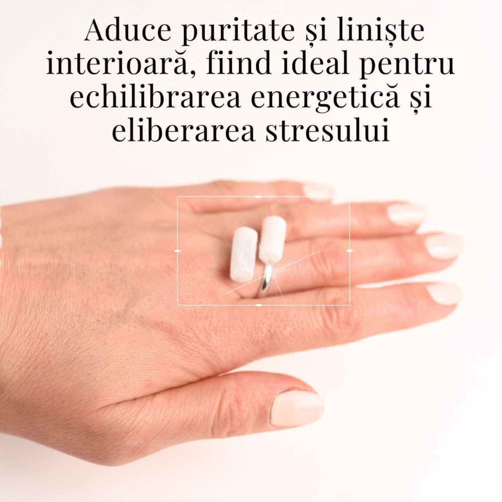 Inel Reglabil Argintiu cu Dublu Selenit, Claritate si Purificare [2]