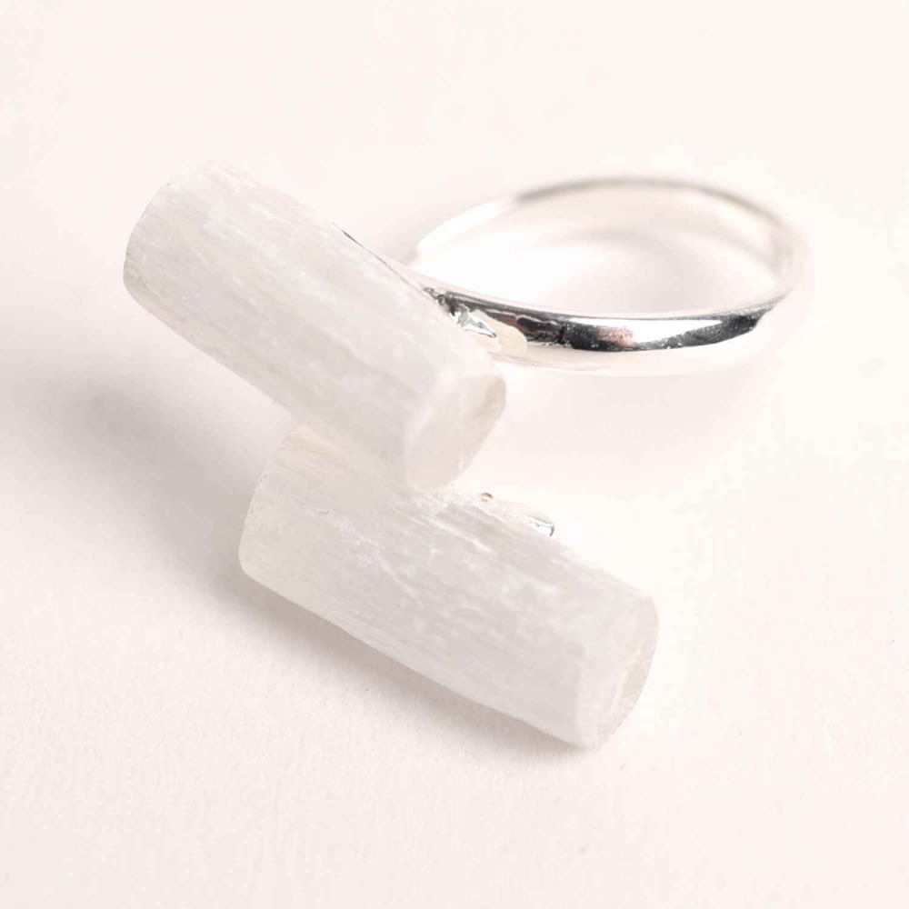 Inel Reglabil Argintiu cu Dublu Selenit, Claritate si Purificare [1]