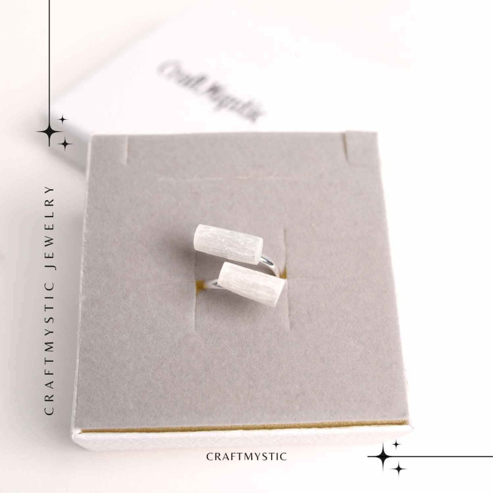 Inel Reglabil Argintiu cu Dublu Selenit, Claritate si Purificare [6]