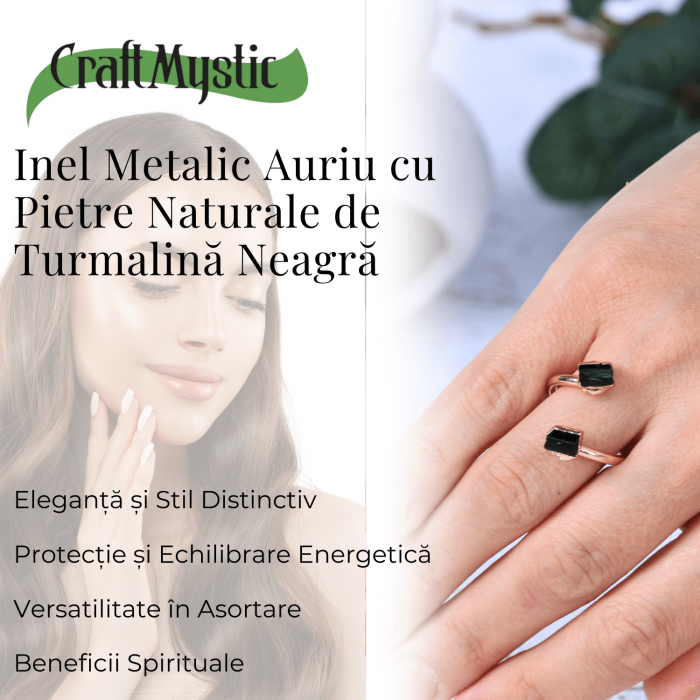 Inel auriu cu dubla Turmalina Neagra, pentru protectie si echilibru [4]
