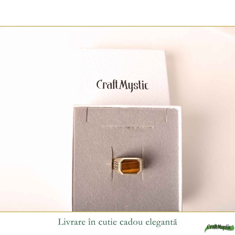 Inel Barbatesc Argint 925 cu Ochi de Tigru Dreptunghi – Protectie si Incredere [6]
