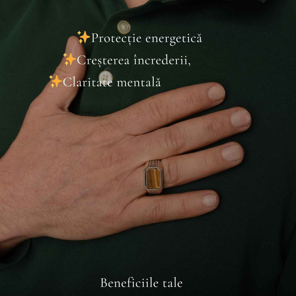 Inel Barbatesc Argint 925 cu Ochi de Tigru Dreptunghi – Protectie si Incredere [3]