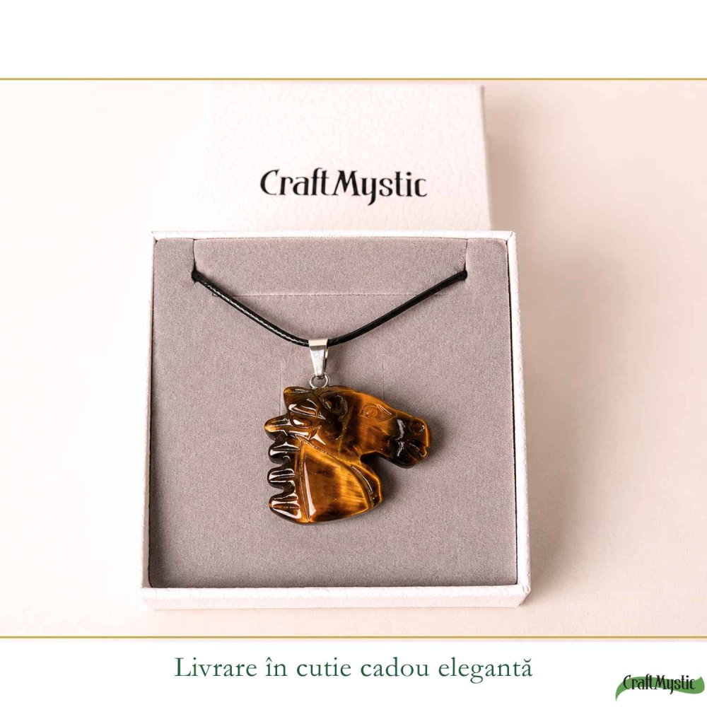 Colier cu Ochi de Tigru Natural in Forma de Cal – Curaj, Protectie si incredere [6]