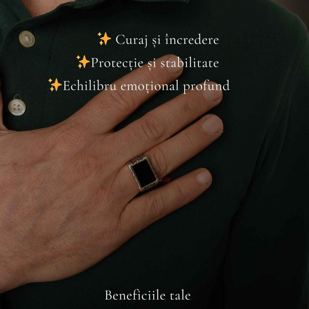 Inel Barbatesc Argint 925 cu Onix Dreptunghi – Protectie si Stabilitate [3]
