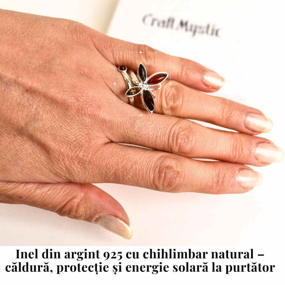 Inel Argint 925 cu Chihlimbar Natural in Forma de Fluture ajustabil – Renastere si Energie Solara [2]