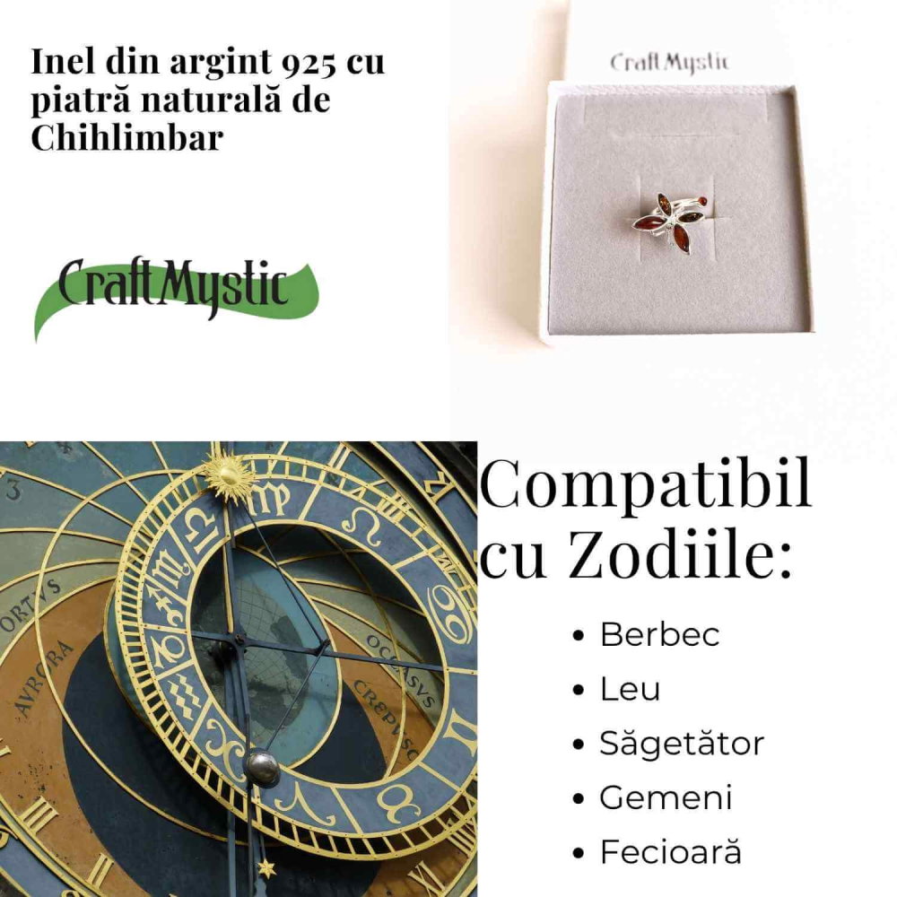 Inel Argint 925 cu Chihlimbar Natural in Forma de Fluture ajustabil – Renastere si Energie Solara [4]