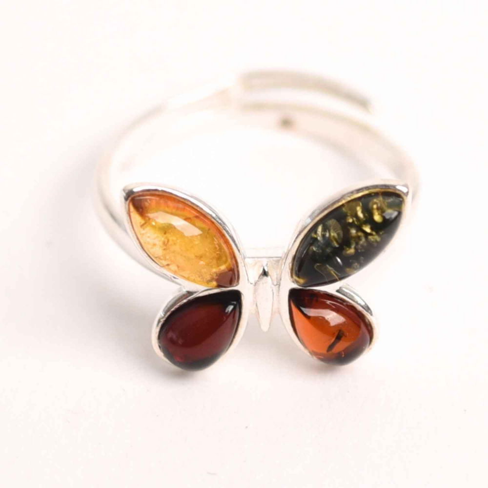 Inel ajustabil argint 925 cu chihlimbar natural – Design fluture [1]