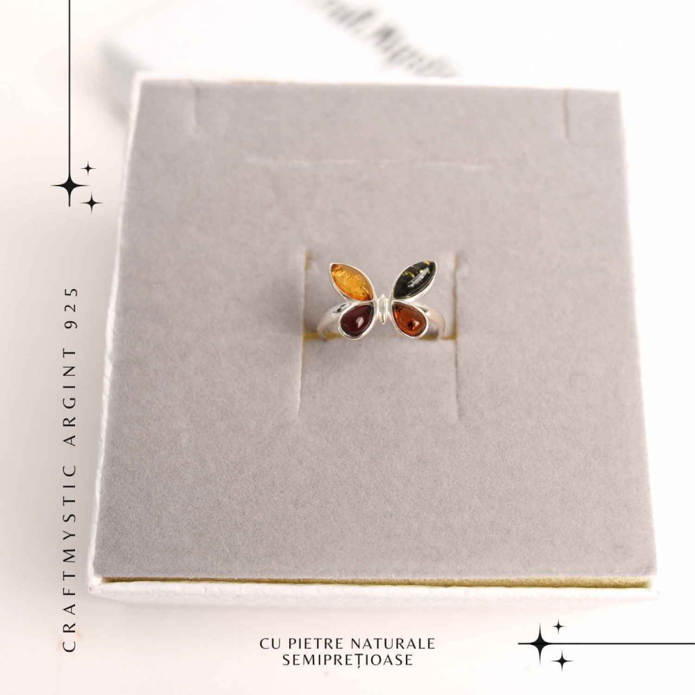 Inel ajustabil argint 925 cu chihlimbar natural – Design fluture [2]