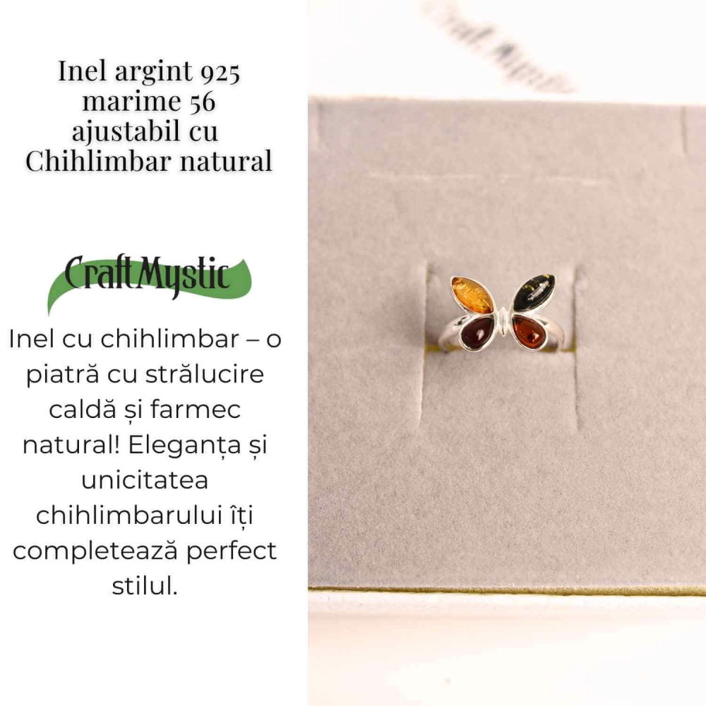 Inel ajustabil argint 925 cu chihlimbar natural – Design fluture [5]
