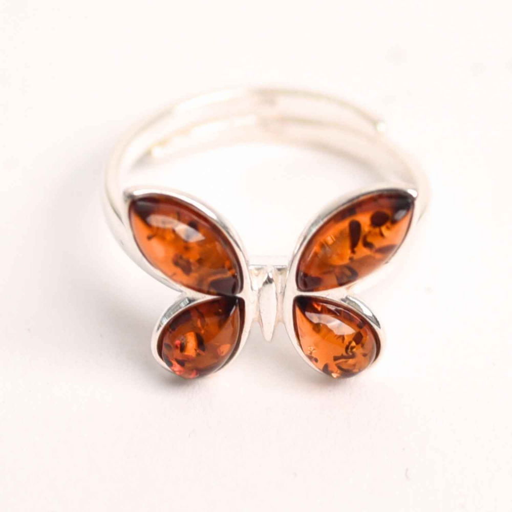 Inel ajustabil argint 925 cu chihlimbar natural forma de fluture– Simbol al elegantei si transformarii [1]