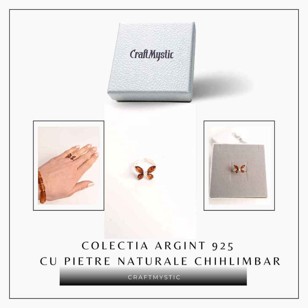 Inel ajustabil argint 925 cu chihlimbar natural forma de fluture– Simbol al elegantei si transformarii [3]