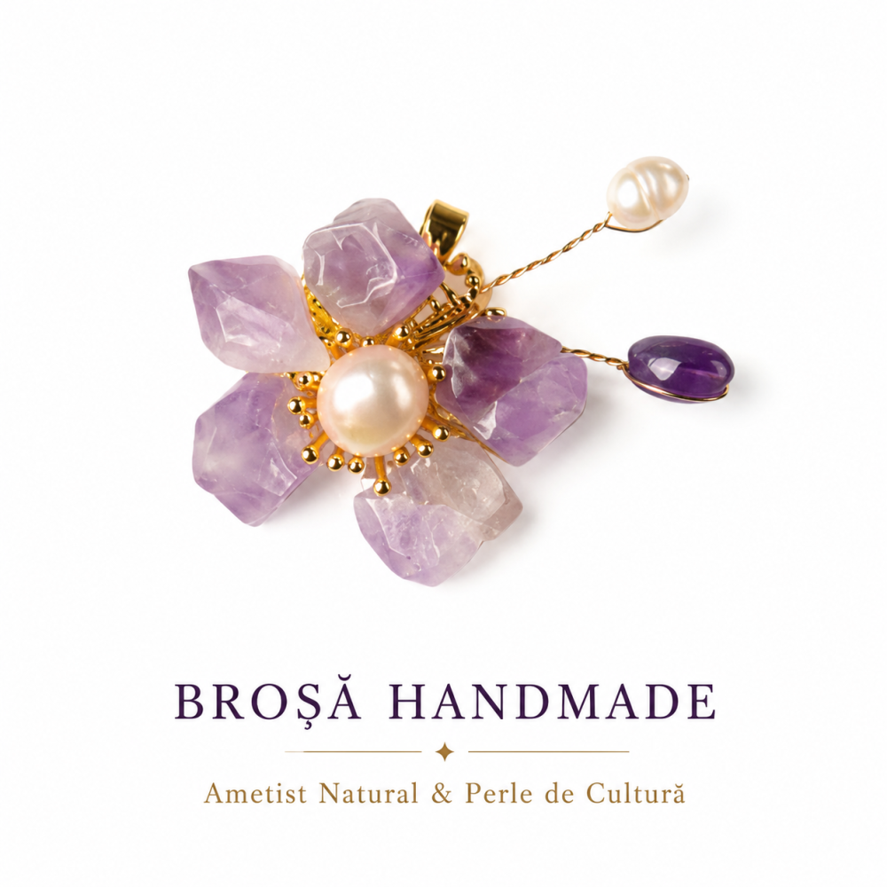 Brosa Pandantiv Floare cu Ametist Natural si Perle de Cultura – Eleganta si Armonie [5]