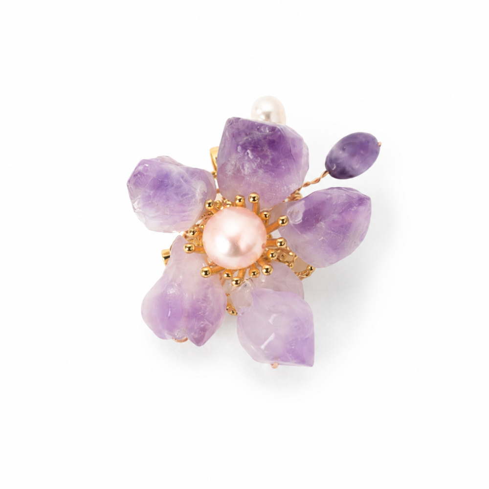 Brosa Pandantiv Floare cu Ametist Natural si Perle de Cultura – Eleganta si Armonie [7]
