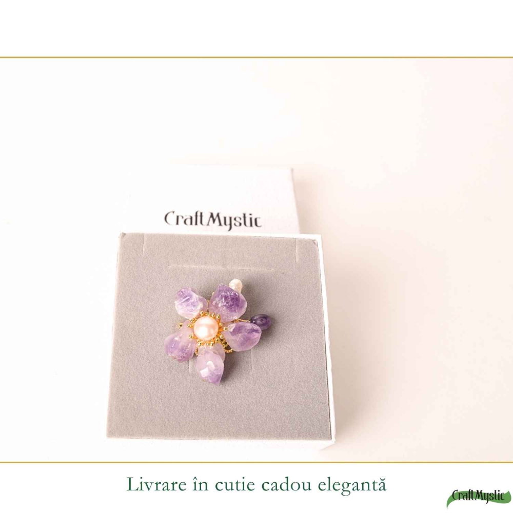 Brosa Pandantiv Floare cu Ametist Natural si Perle de Cultura – Eleganta si Armonie [6]
