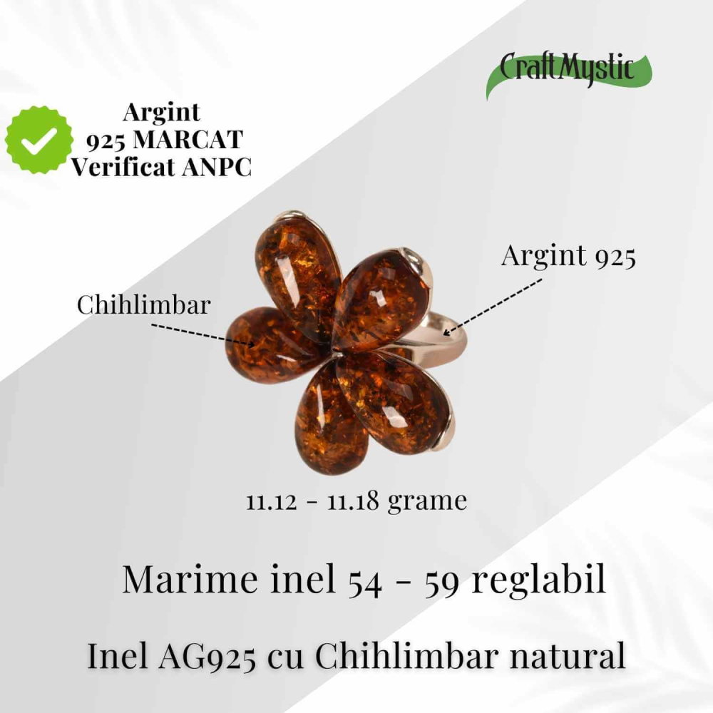 Inel din argint 925 cu chihlimbar natural – Floare a caldurii interioare [3]
