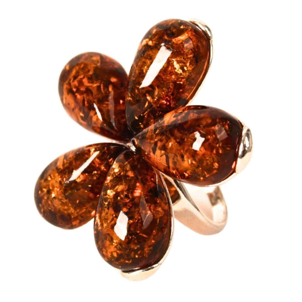 Inel din argint 925 cu chihlimbar natural – Floare a caldurii interioare [1]