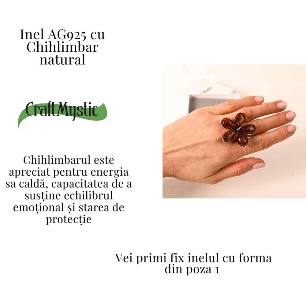 Inel din argint 925 cu chihlimbar natural – Floare a caldurii interioare [5]