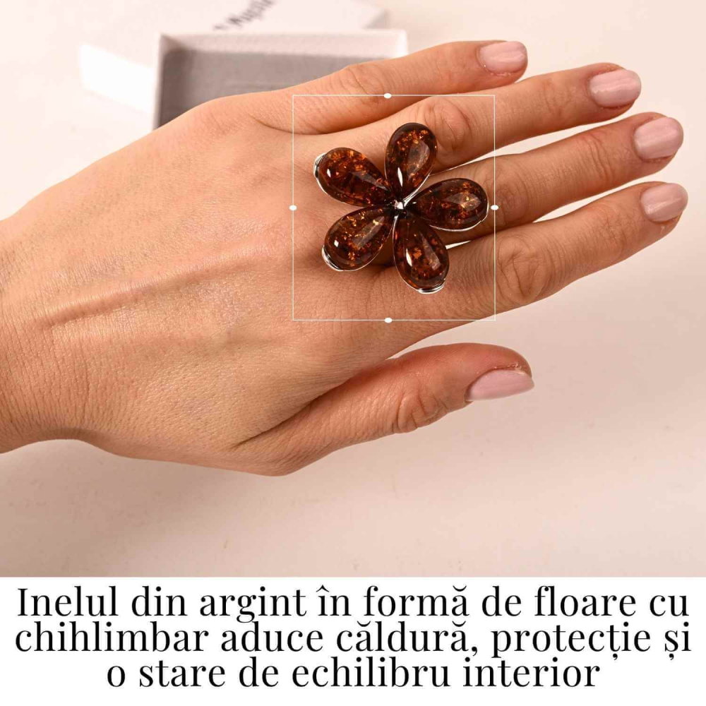 Inel din argint 925 cu chihlimbar natural – Floare a caldurii interioare [2]