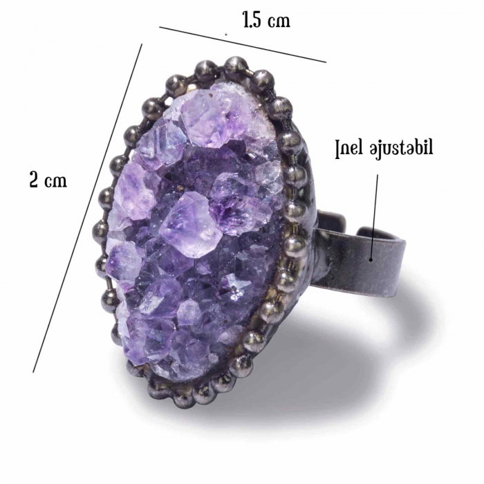 Inel Vintage cu cluster Ametist pentru Femei - Design Antic, Bijuterie de Farmec, Ideal pentru Aniversari, Zile de Nastere [2]