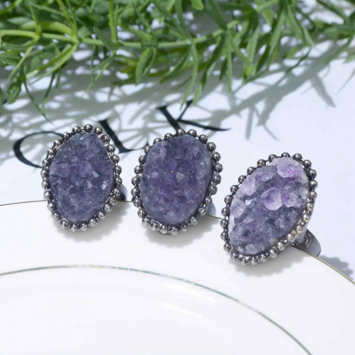 Inel Vintage cu cluster Ametist pentru Femei - Design Antic, Bijuterie de Farmec, Ideal pentru Aniversari, Zile de Nastere [7]