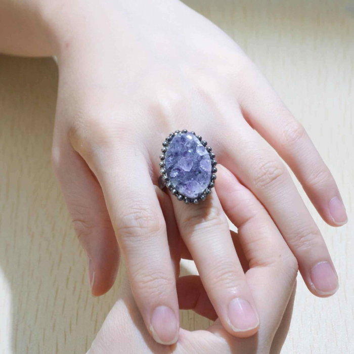 Inel Vintage cu cluster Ametist pentru Femei - Design Antic, Bijuterie de Farmec, Ideal pentru Aniversari, Zile de Nastere [4]
