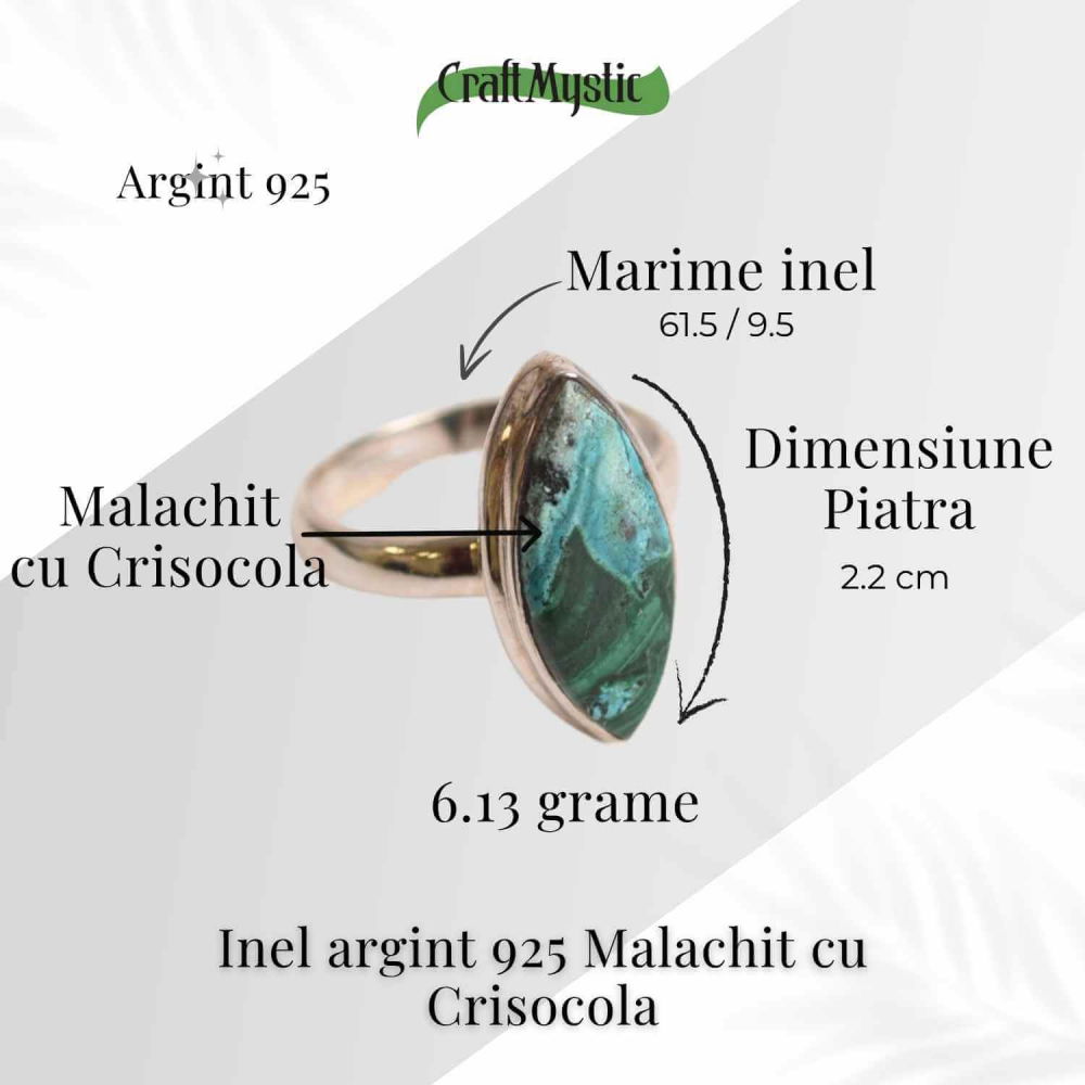 Inel cu Malachit si Crisocola Montura din Argint 925 –  Echilibru emotional si protectie energetica, 6.80gr [6]