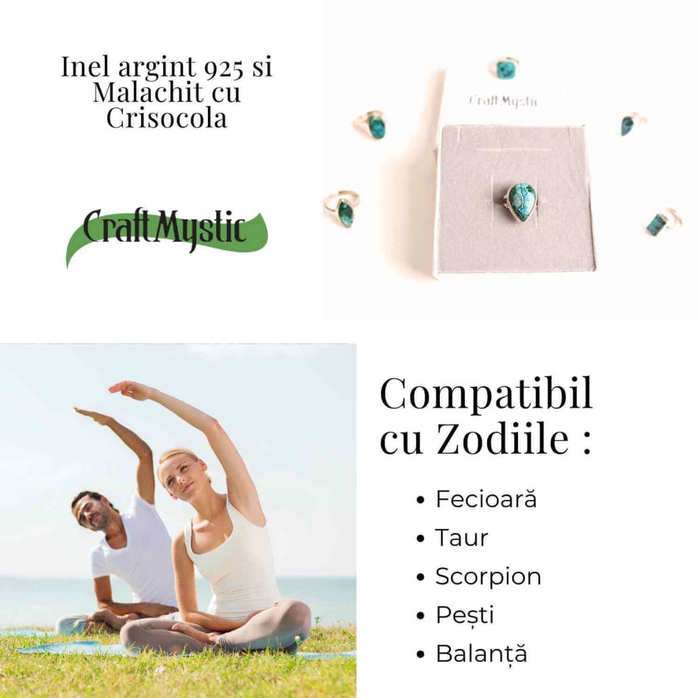 Inel cu Malachit si Crisocola Montura din Argint 925 –  Echilibru emotional si protectie energetica, 6.80gr [3]