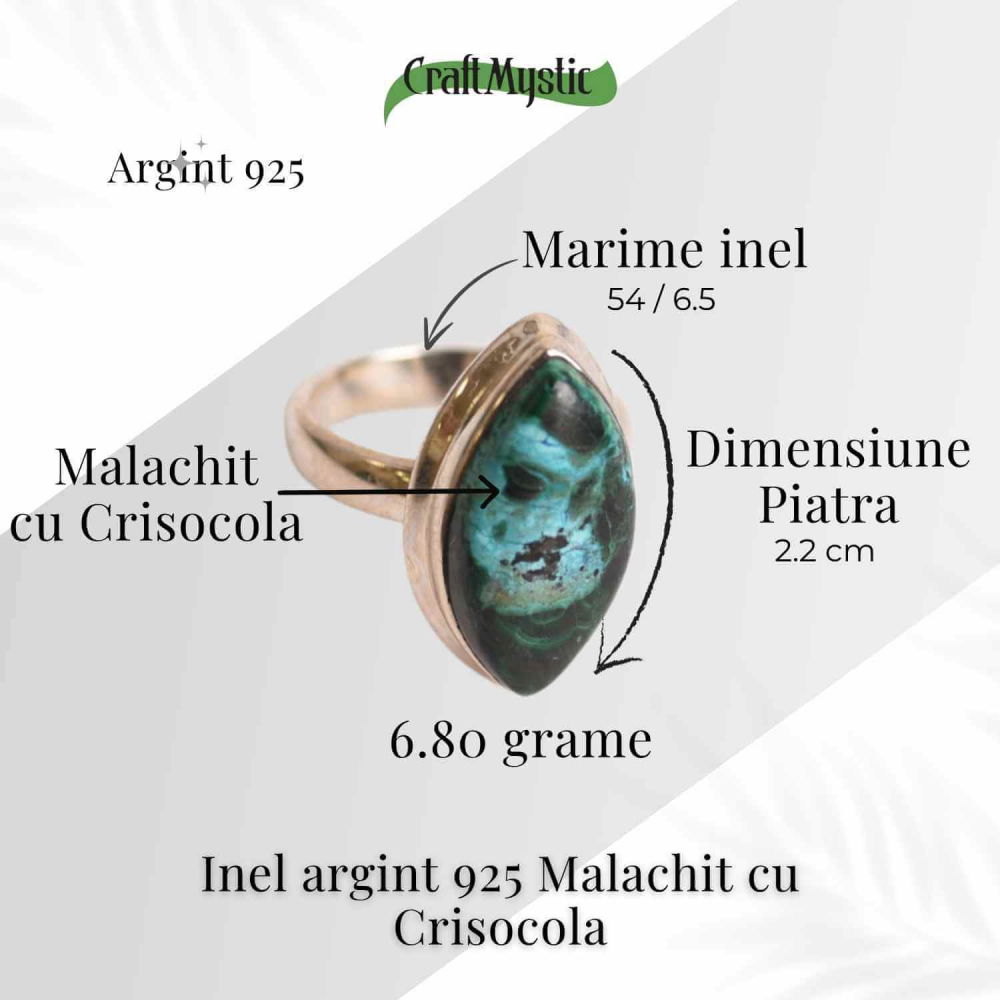 Inel cu Malachit si Crisocola Montura din Argint 925 –  Echilibru emotional si protectie energetica, 6.80gr [3]