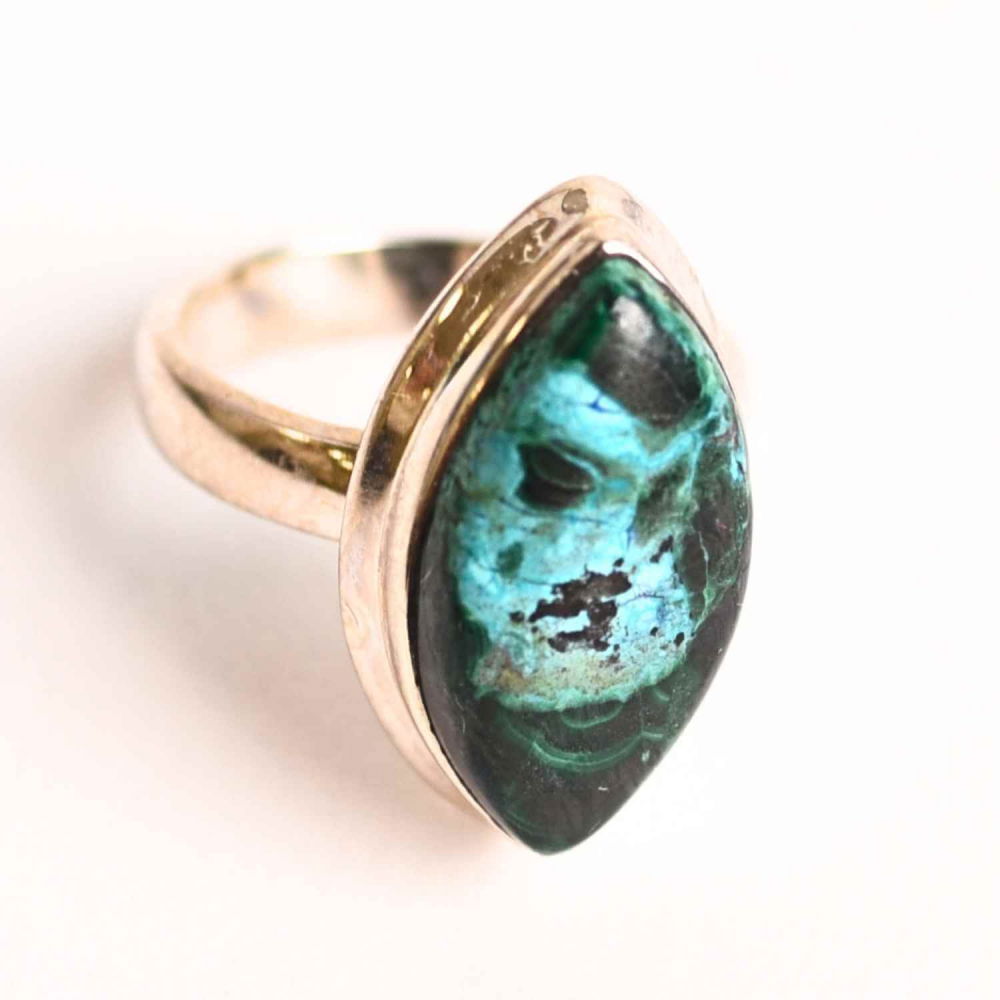 Inel cu Malachit si Crisocola Montura din Argint 925 –  Echilibru emotional si protectie energetica, 6.80gr [1]