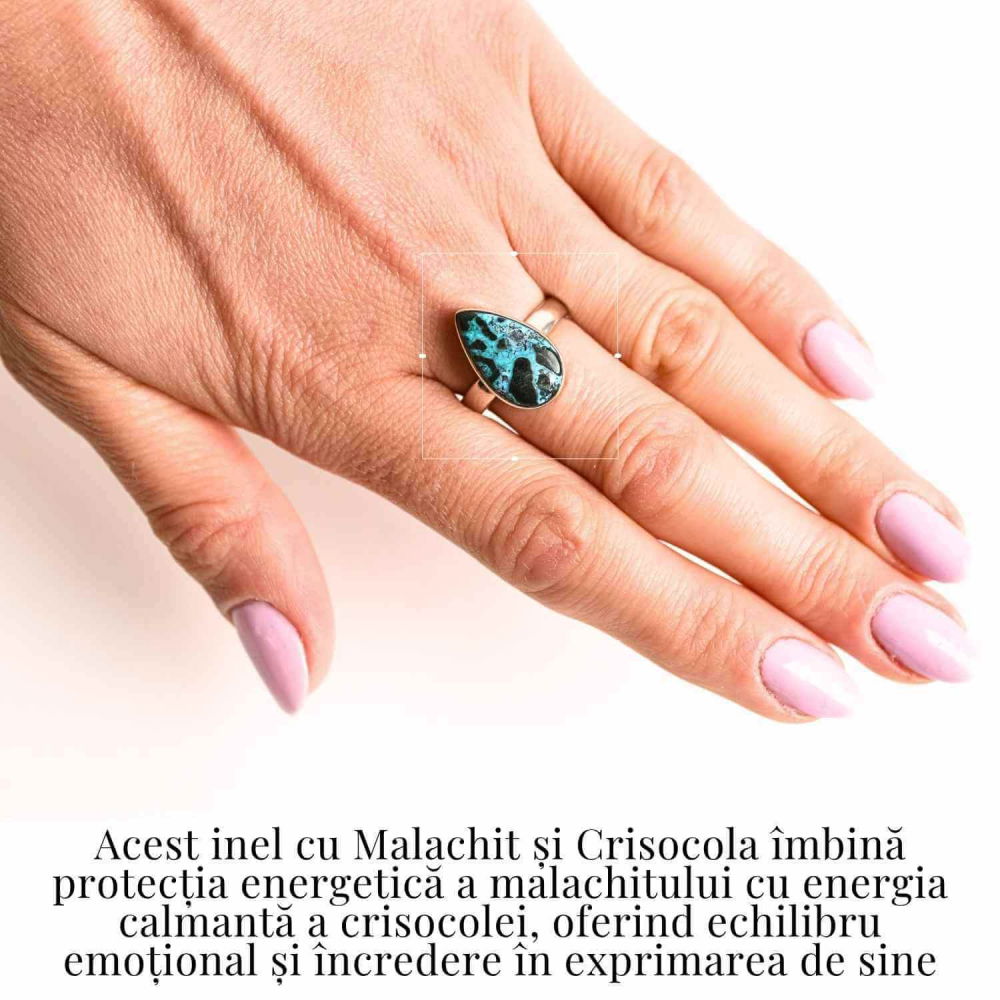 Inel cu Malachit si Crisocola Montura din Argint 925 –  Protectie energetica si echilibru emotional, 6.32 gr - Copie [2]