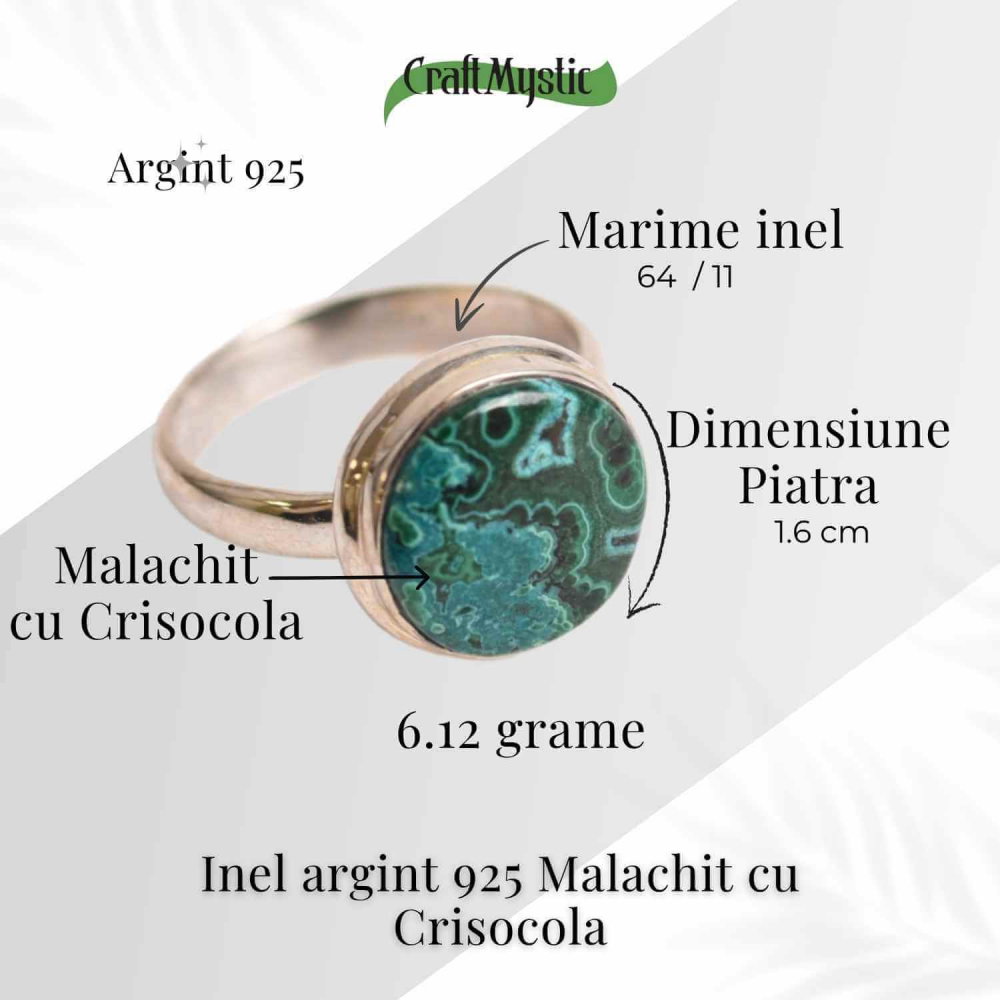 Inel cu Malachit si Crisocola Montura din Argint 925 –  Protectie energetica si echilibru emotional, 6.12 gr [4]
