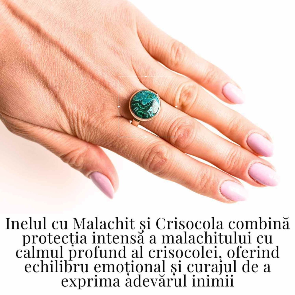 Inel cu Malachit si Crisocola Montura din Argint 925 –  Protectie energetica si echilibru emotional, 6.12 gr [2]