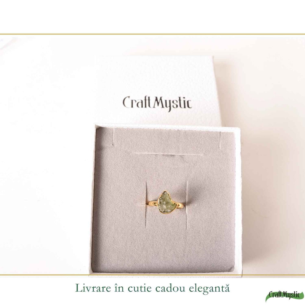 Inel Elegant cu Moldavit Natural, Argint 925 Placat cu Aur 18K, M8/56 - Vibratii Inalte [6]