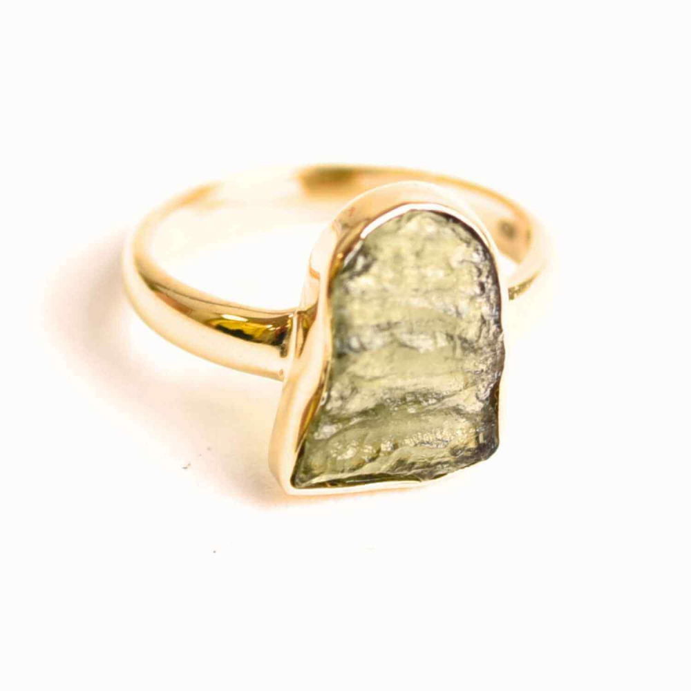 Inel cu Moldavit din Argint 925 placat cu Aur de 18K – Activare Energetica si Evolutie Spirituala, 2.85 gr [1]