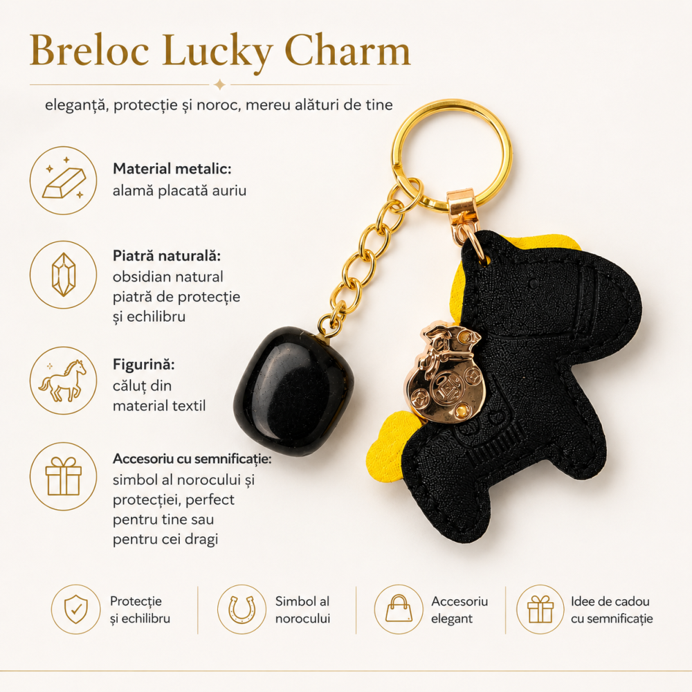 Breloc cu Obsidian Natural si Calut Norocos – Protectie, Curaj si Echilibru Zilnic [7]