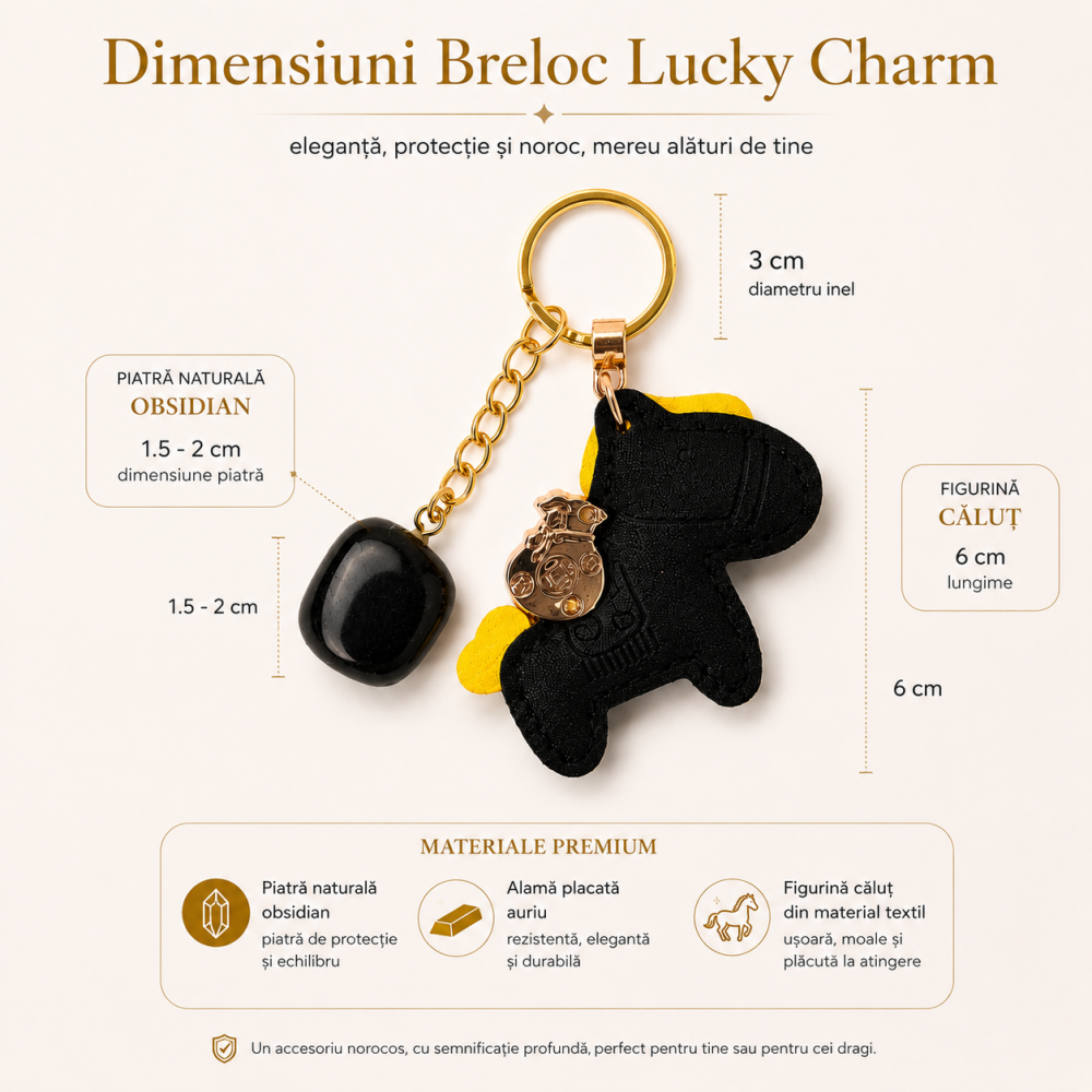 Breloc cu Obsidian Natural si Calut Norocos – Protectie, Curaj si Echilibru Zilnic [6]