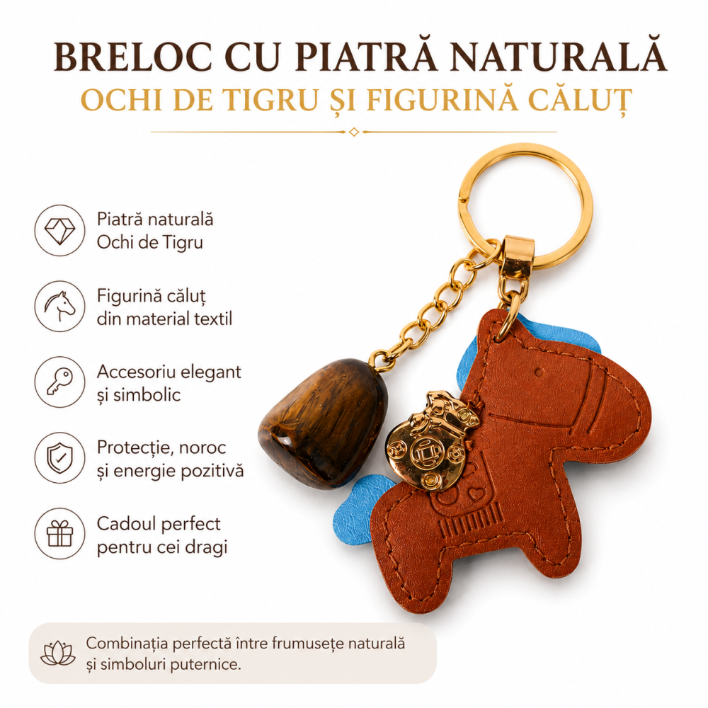 Breloc cu Ochi de Tigru Natural și Căluț – Protecție, Curaj și Noroc Zilni [4]